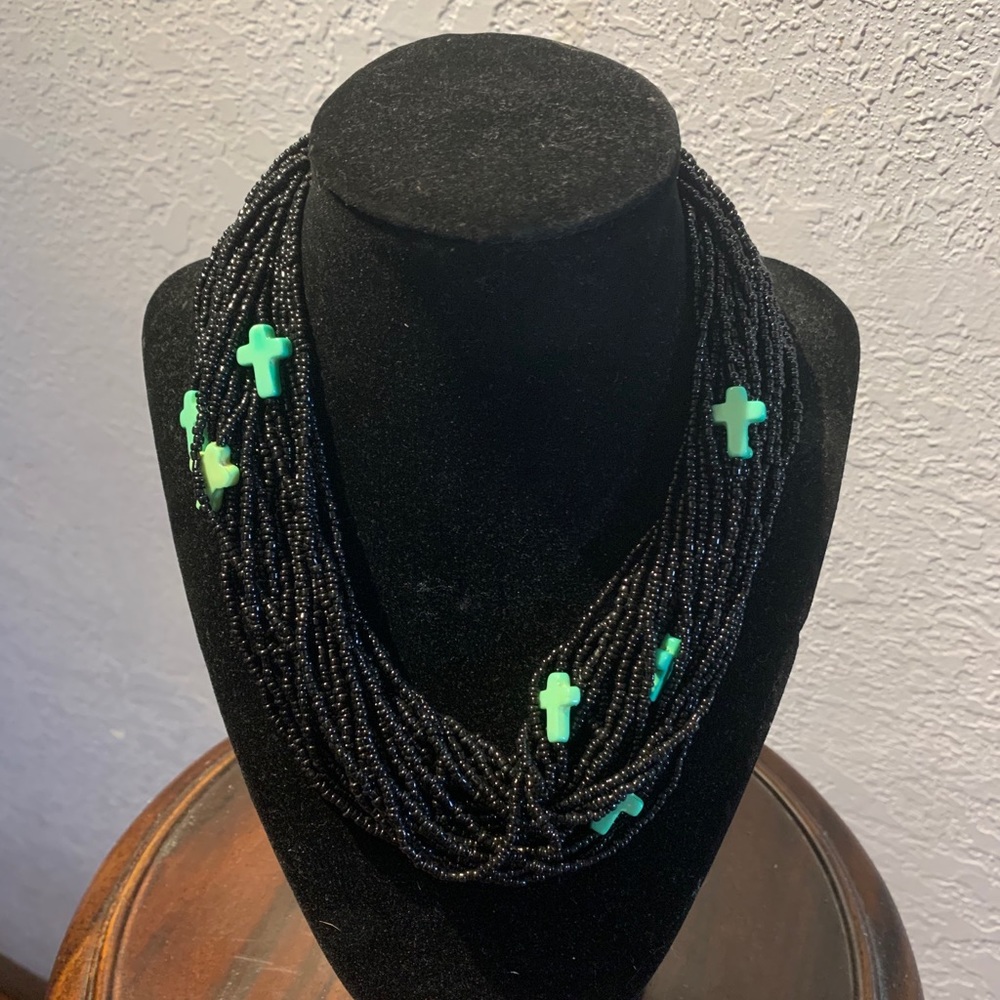 Beaded western necklace with cross stones